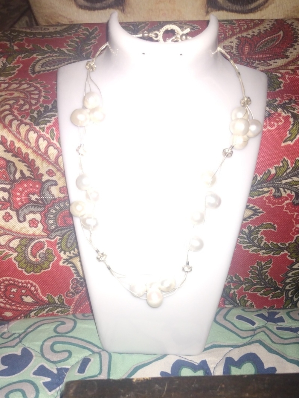 Multi-Strand Faux Pearl Necklace in Gold & White